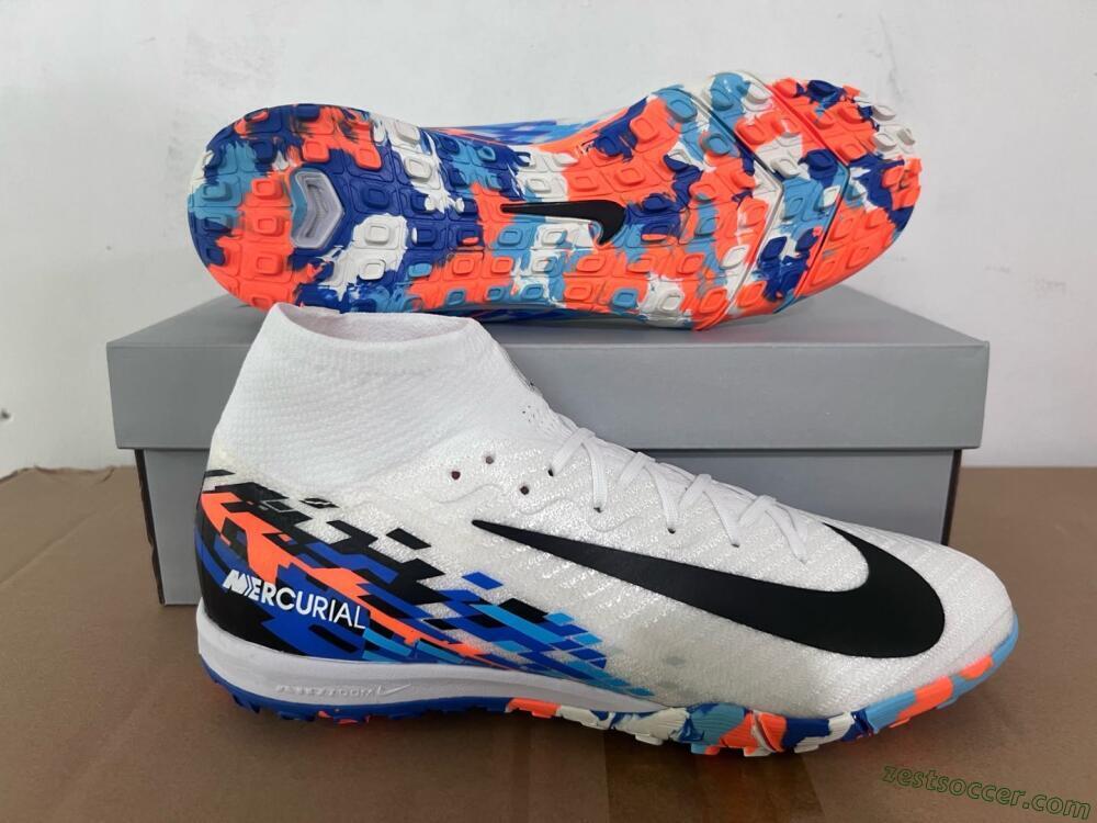 Nike Air Zoom Mercurial Superfly 10 Elite TF High-Tops Soccer Shoes - White/Blue/Orange