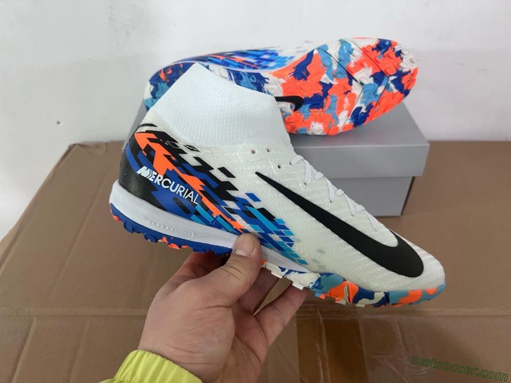 Nike Air Zoom Mercurial Superfly 10 Elite TF High-Tops Soccer Shoes - White/Blue/Orange