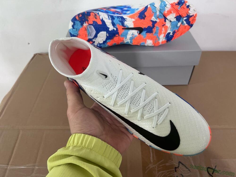 Nike Air Zoom Mercurial Superfly 10 Elite TF High-Tops Soccer Shoes - White/Blue/Orange