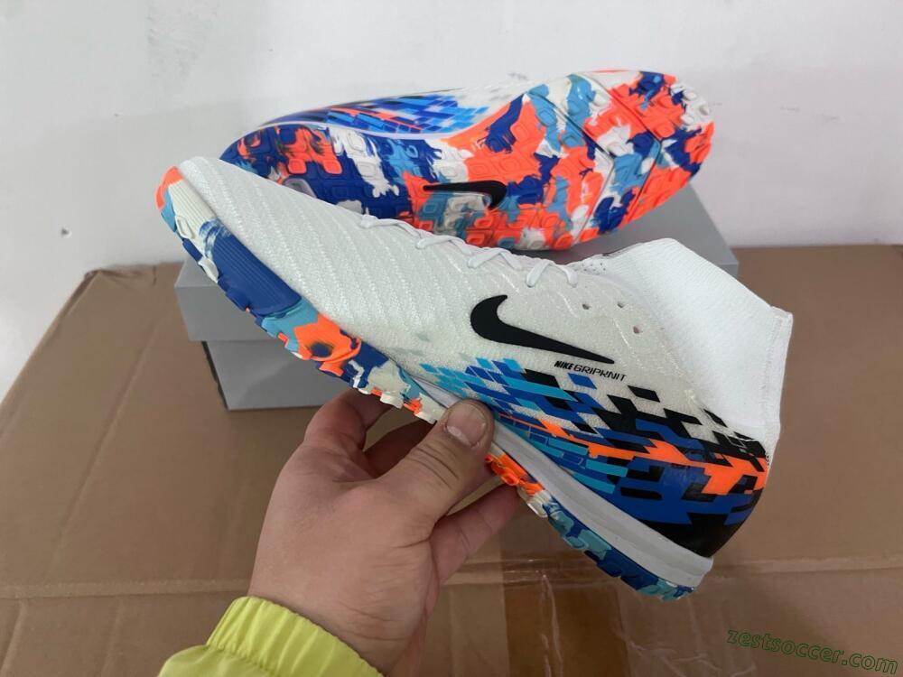 Nike Air Zoom Mercurial Superfly 10 Elite TF High-Tops Soccer Shoes - White/Blue/Orange