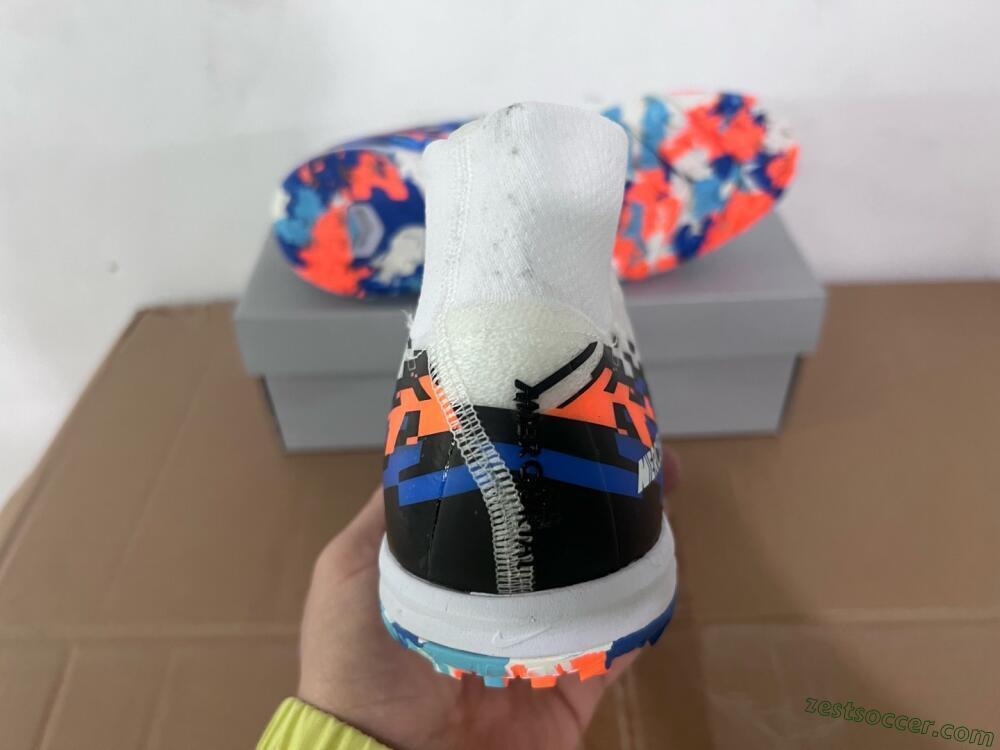 Nike Air Zoom Mercurial Superfly 10 Elite TF High-Tops Soccer Shoes - White/Blue/Orange