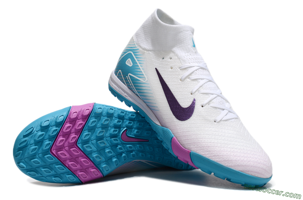 Nike Air Zoom Mercurial Superfly 10 Elite TF High-Tops Soccer Shoes - White/Purple/Blue 3