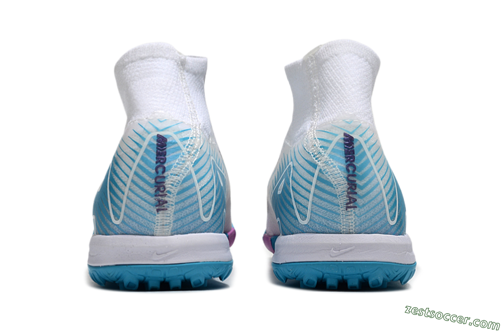 Nike Air Zoom Mercurial Superfly 10 Elite TF High-Tops Soccer Shoes - White/Purple/Blue 5
