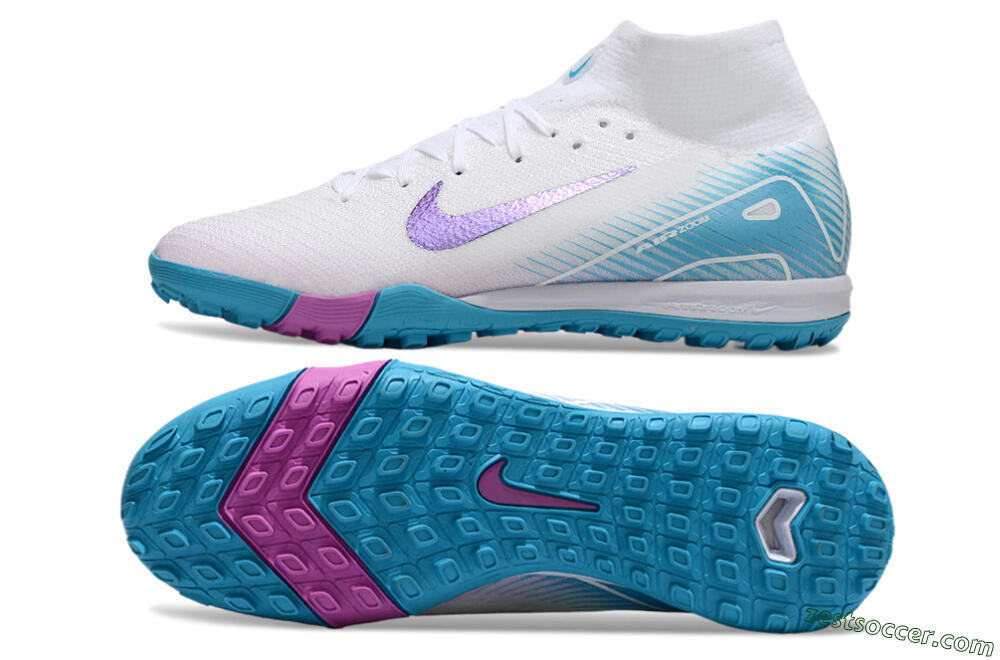 Nike Air Zoom Mercurial Superfly 10 Elite TF High-Tops Soccer Shoes - White/Purple/Blue 1