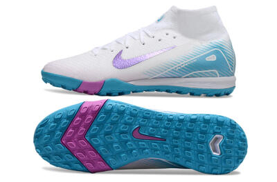 Nike Air Zoom Mercurial Superfly 10 Elite TF High-Tops Soccer Shoes - White/Purple/Blue
