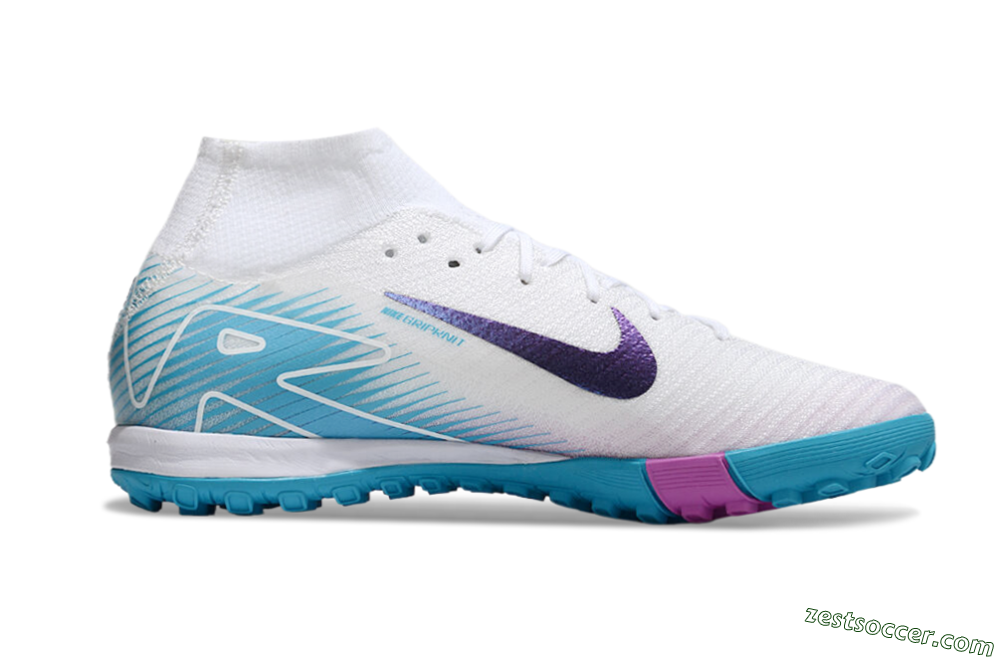Nike Air Zoom Mercurial Superfly 10 Elite TF High-Tops Soccer Shoes - White/Purple/Blue 7