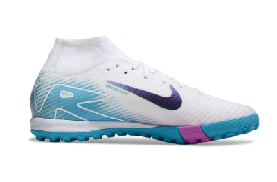 Nike Air Zoom Mercurial Superfly 10 Elite TF High-Tops Soccer Shoes - White/Purple/Blue