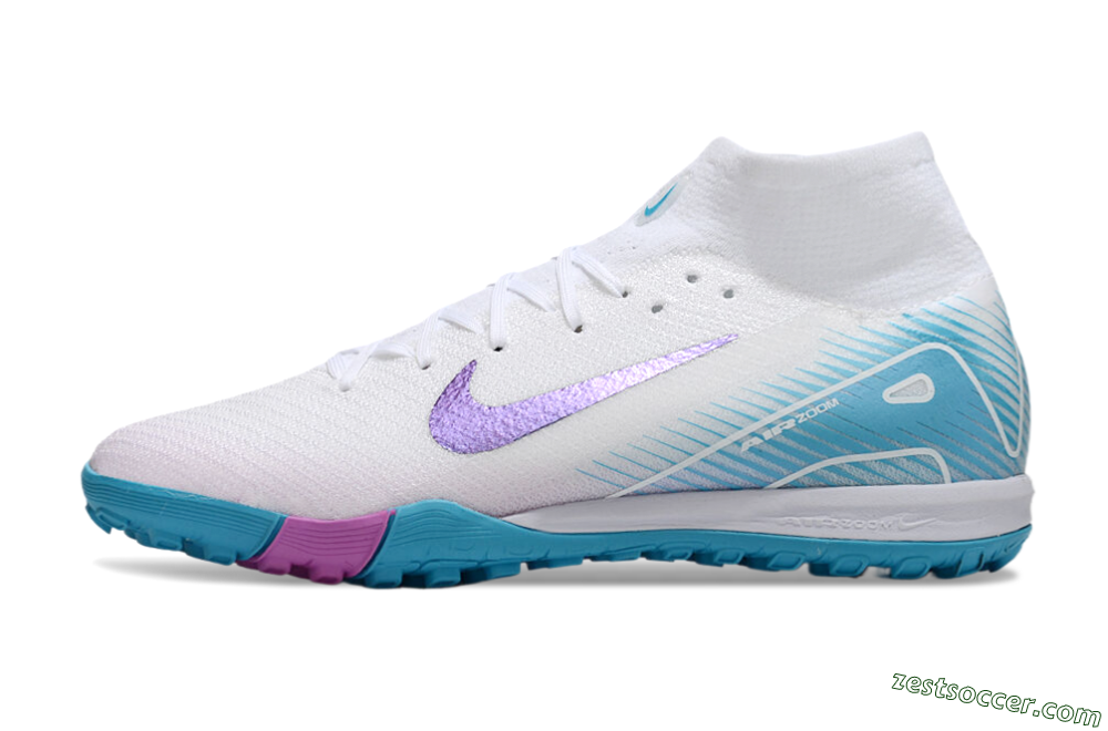 Nike Air Zoom Mercurial Superfly 10 Elite TF High-Tops Soccer Shoes - White/Purple/Blue 2