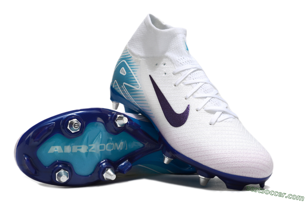 Nike Air Zoom Mercurial Superfly 10 Elite SG High-Tops Soccer Cleats - White/Purple/Blue 3