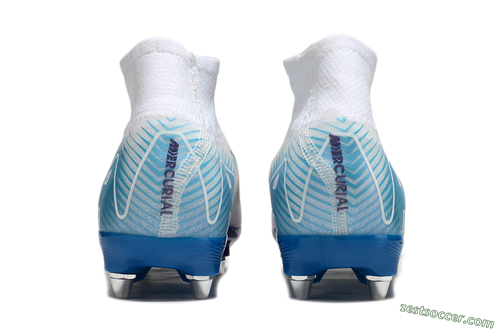 Nike Air Zoom Mercurial Superfly 10 Elite SG High-Tops Soccer Cleats - White/Purple/Blue 5