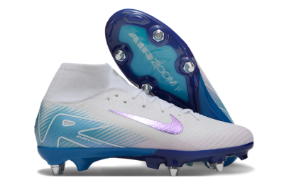 Nike Air Zoom Mercurial Superfly 10 Elite SG High-Tops Soccer Cleats - White/Purple/Blue
