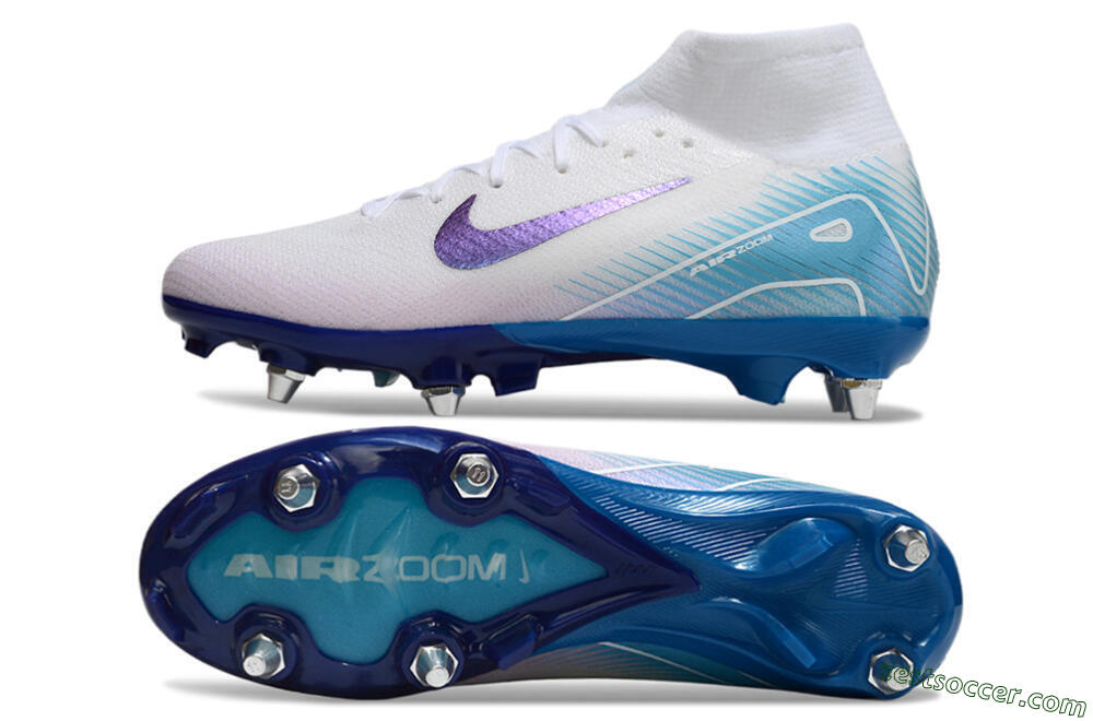 Nike Air Zoom Mercurial Superfly 10 Elite SG High-Tops Soccer Cleats - White/Purple/Blue 1