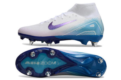 Nike Air Zoom Mercurial Superfly 10 Elite SG High-Tops Soccer Cleats - White/Purple/Blue