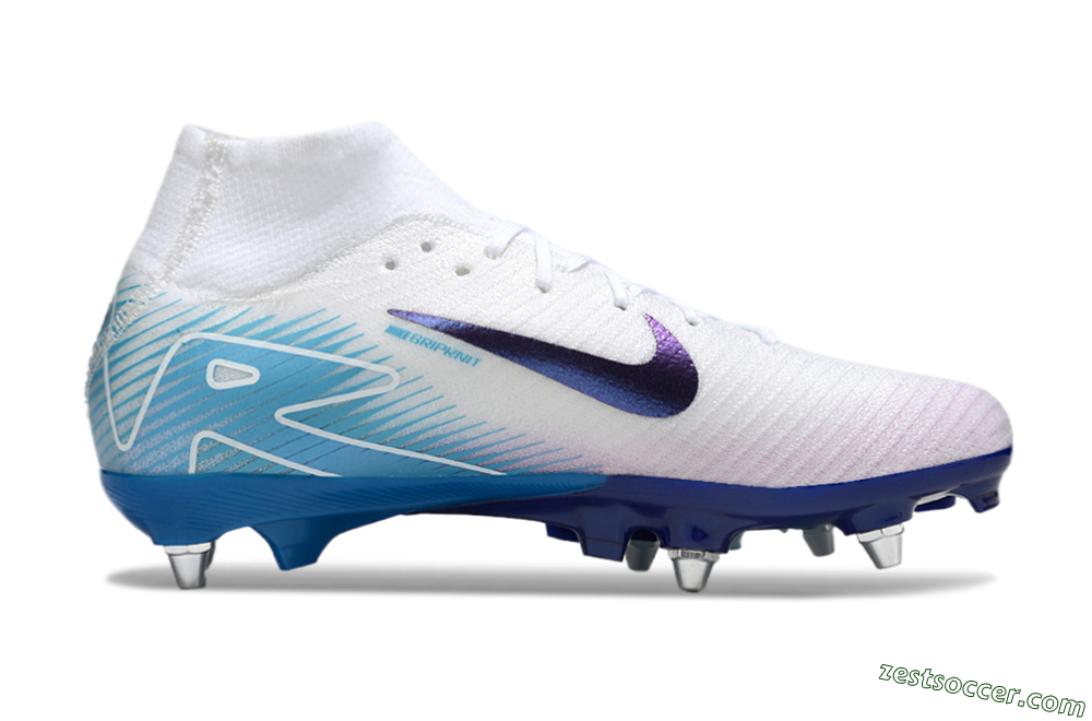 Nike Air Zoom Mercurial Superfly 10 Elite SG High-Tops Soccer Cleats - White/Purple/Blue 7