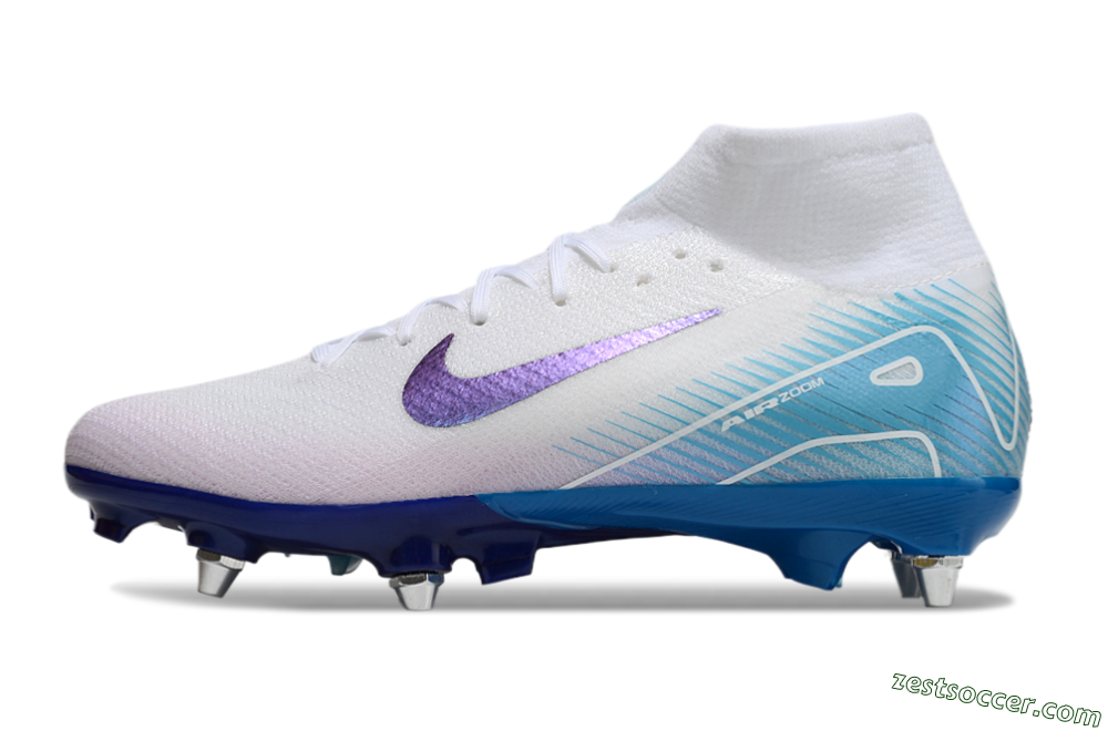 Nike Air Zoom Mercurial Superfly 10 Elite SG High-Tops Soccer Cleats - White/Purple/Blue 2