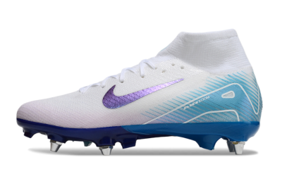 Nike Air Zoom Mercurial Superfly 10 Elite SG High-Tops Soccer Cleats - White/Purple/Blue
