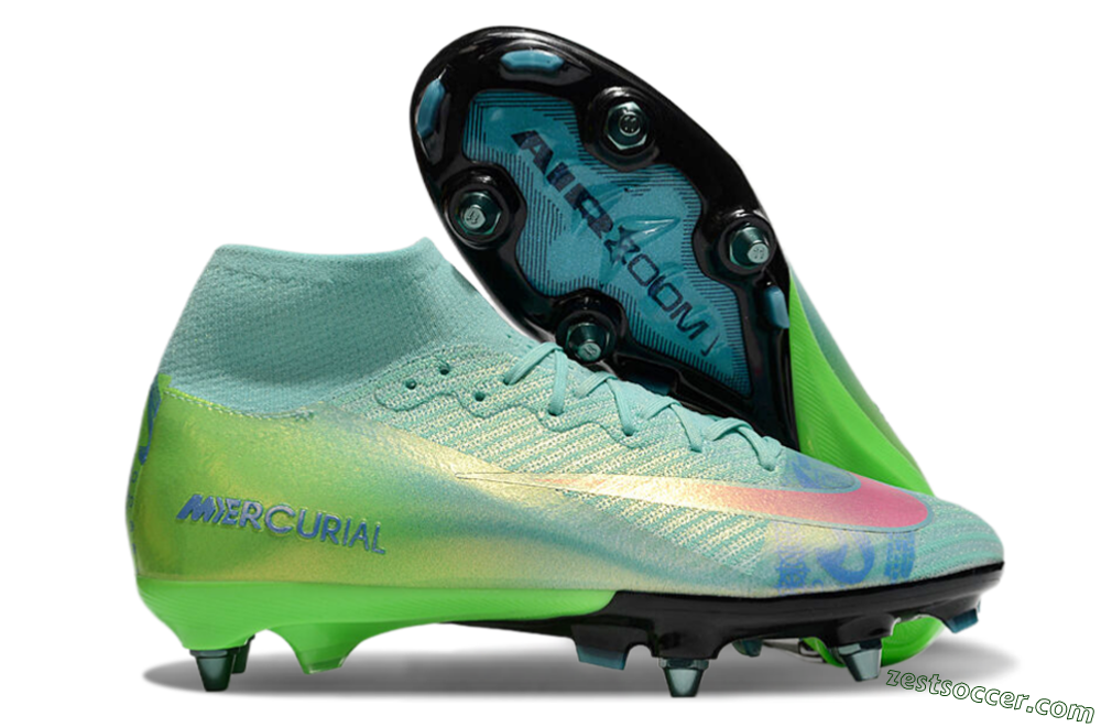 Nike Air Zoom Mercurial Superfly 10 Elite SG High-Tops Soccer Cleats - Jade/Pink/Blue 0