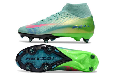 Nike Air Zoom Mercurial Superfly 10 Elite SG High-Tops Soccer Cleats - Jade/Pink/Blue