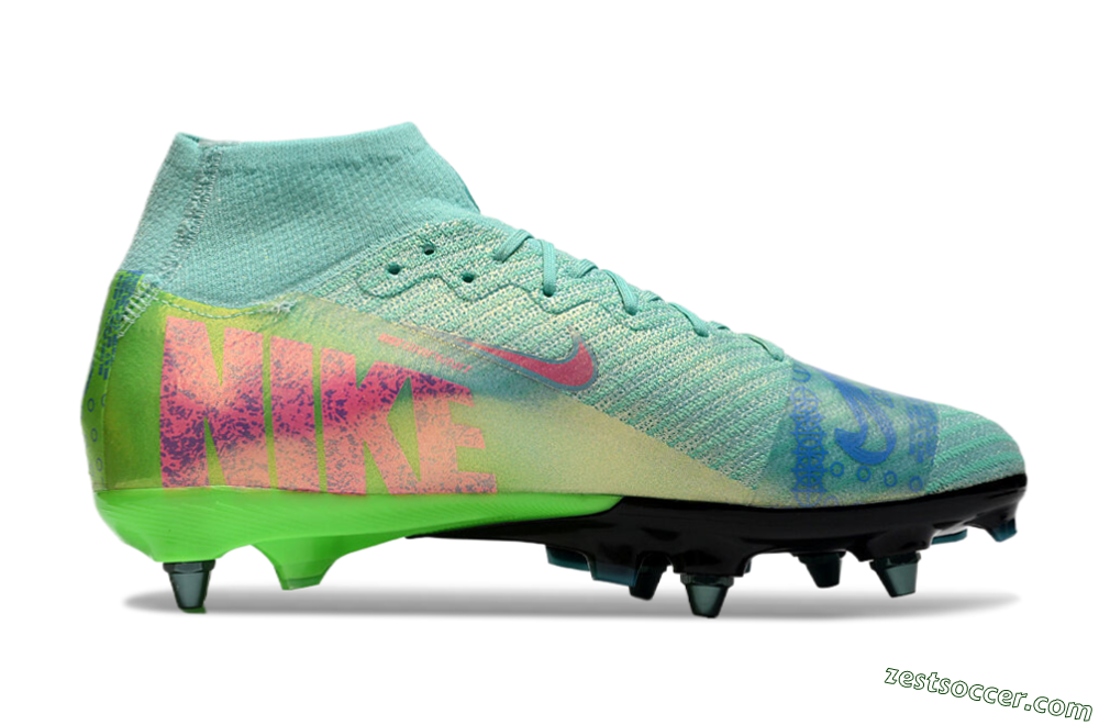 Nike Air Zoom Mercurial Superfly 10 Elite SG High-Tops Soccer Cleats - Jade/Pink/Blue 7
