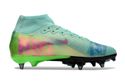 Nike Air Zoom Mercurial Superfly 10 Elite SG High-Tops Soccer Cleats - Jade/Pink/Blue