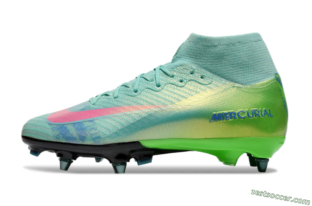 Nike Air Zoom Mercurial Superfly 10 Elite SG High-Tops Soccer Cleats - Jade/Pink/Blue 2