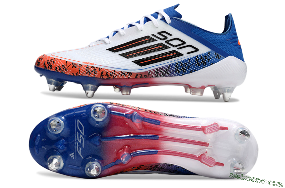 Adidas F50 Elite SG Low-Tops Soccer Cleats - White/Black/Red/Blue 1