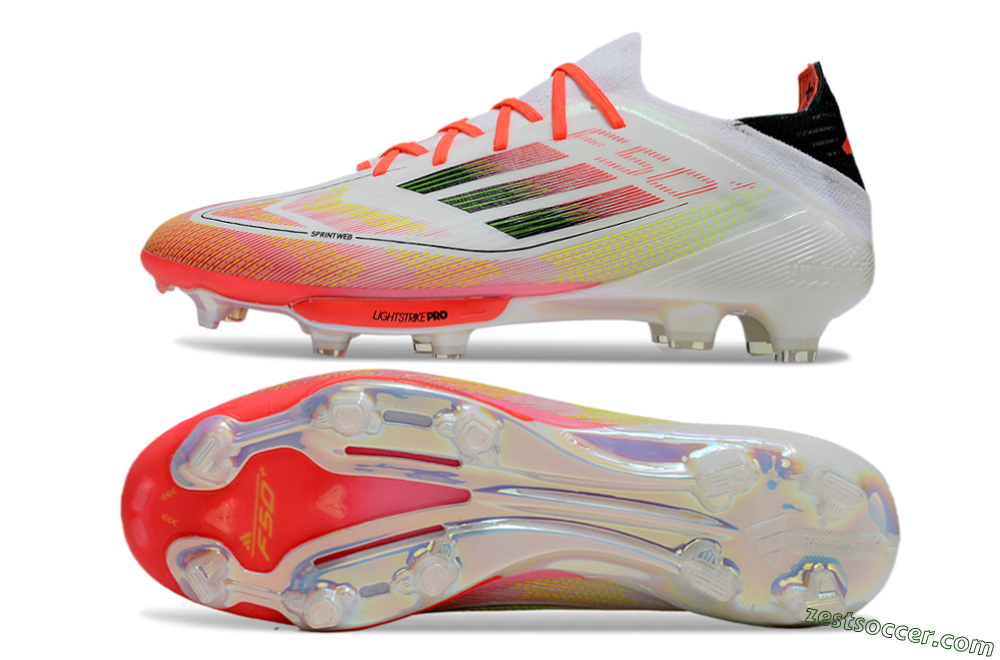 Adidas F50 Lightstrike Elite Laceless FG Low-Tops Soccer Cleats - White/Red/Yellow 1