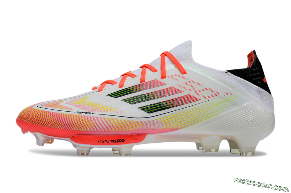 Adidas F50 Lightstrike Elite Laceless FG Low-Tops Soccer Cleats - White/Red/Yellow 2