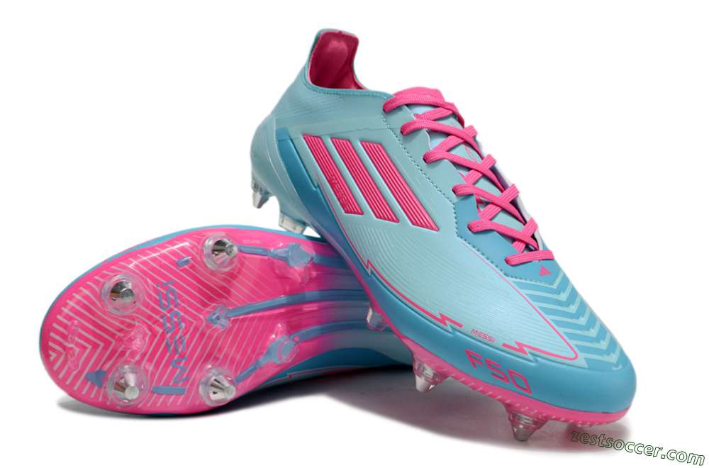 Messi x Adidas F50 Elite SG Low-Tops Soccer Cleats - Jade/Blue/Red 3
