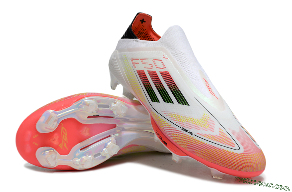 Adidas F50 Elite Lightstrike Laceless FG Low-Tops Soccer Cleats - White/Red/Yellow 3