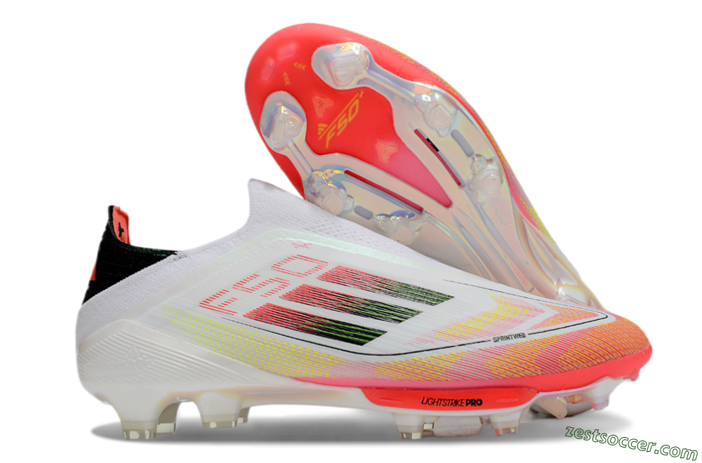 Adidas F50 Elite Lightstrike Laceless FG Low-Tops Soccer Cleats - White/Red/Yellow 0