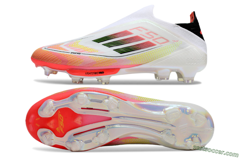 Adidas F50 Elite Lightstrike Laceless FG Low-Tops Soccer Cleats - White/Red/Yellow 1