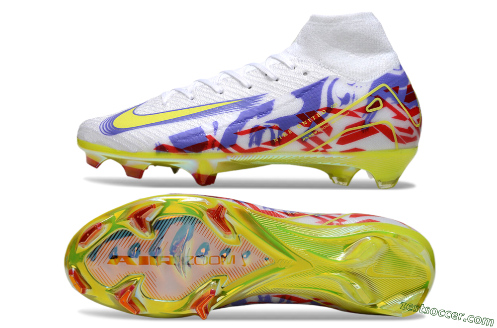 Nike Air Zoom Mercurial Superfly 10 Elite FG High-Tops Soccer Cleats - White/Purple/Yellow/Red 1