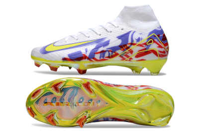 Nike Air Zoom Mercurial Superfly 10 Elite FG High-Tops Soccer Cleats - White/Purple/Yellow/Red