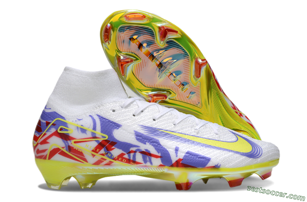 Nike Air Zoom Mercurial Superfly 10 Elite FG High-Tops Soccer Cleats - White/Purple/Yellow/Red 0