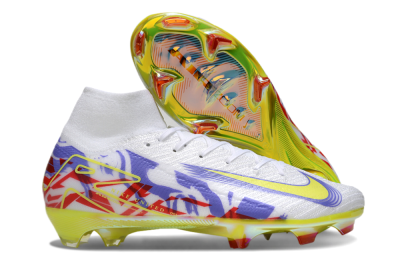 Nike Air Zoom Mercurial Superfly 10 Elite FG High-Tops Soccer Cleats - White/Purple/Yellow/Red