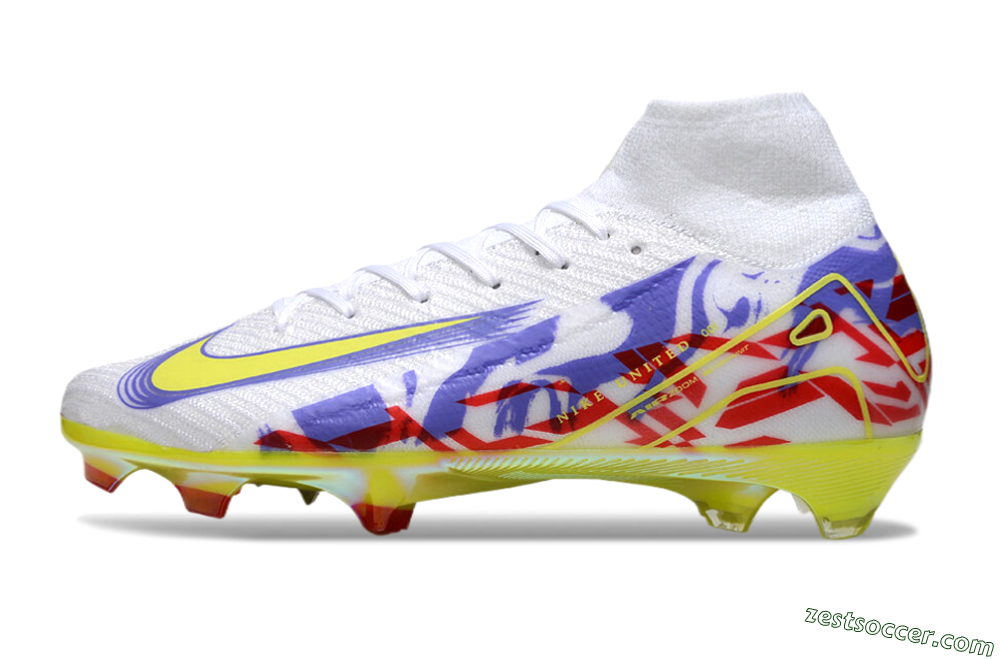 Nike Air Zoom Mercurial Superfly 10 Elite FG High-Tops Soccer Cleats - White/Purple/Yellow/Red 2