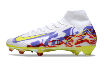 Nike Air Zoom Mercurial Superfly 10 Elite FG High-Tops Soccer Cleats - White/Purple/Yellow/Red