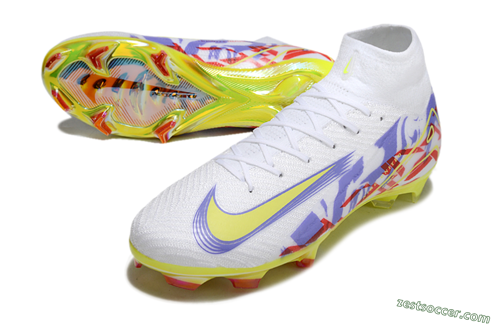 Nike Air Zoom Mercurial Superfly 10 Elite FG High-Tops Soccer Cleats - White/Purple/Yellow/Red 3