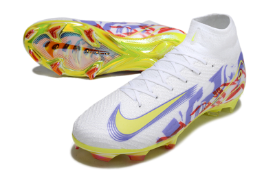 Nike Air Zoom Mercurial Superfly 10 Elite FG High-Tops Soccer Cleats - White/Purple/Yellow/Red