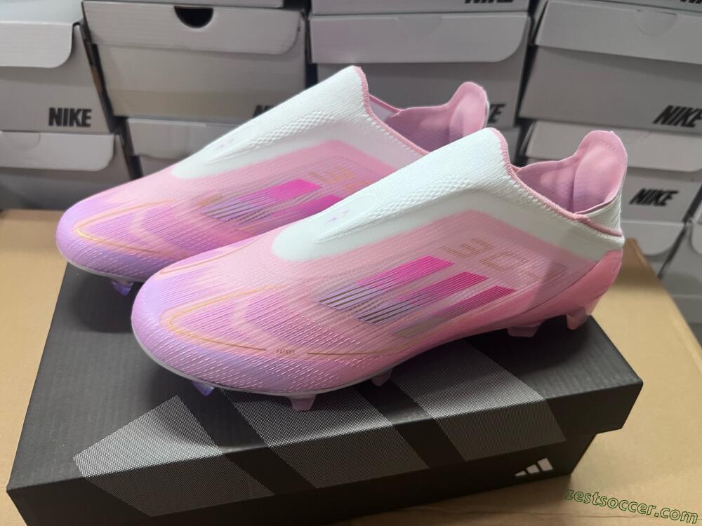 Adidas F50 Elite Laceless FG Low-Tops Soccer Cleats - White/Pink/Gold