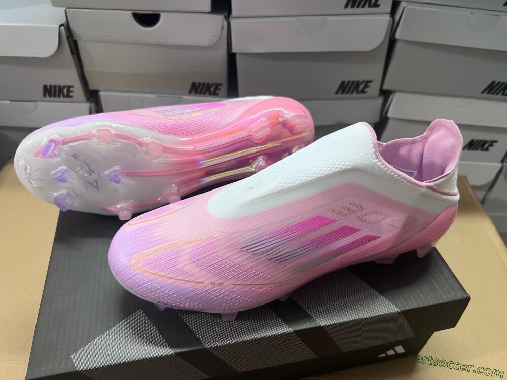 Adidas F50 Elite Laceless FG Low-Tops Soccer Cleats - White/Pink/Gold