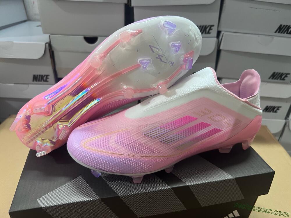 Adidas F50 Elite Laceless FG Low-Tops Soccer Cleats - White/Pink/Gold