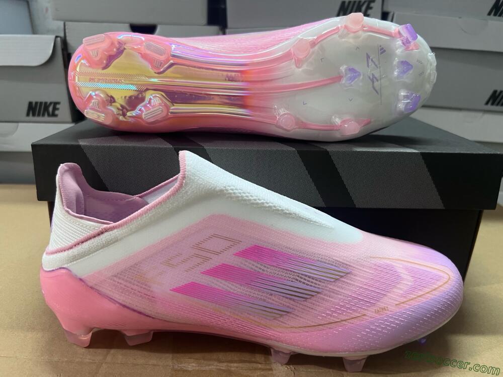 Adidas F50 Elite Laceless FG Low-Tops Soccer Cleats - White/Pink/Gold