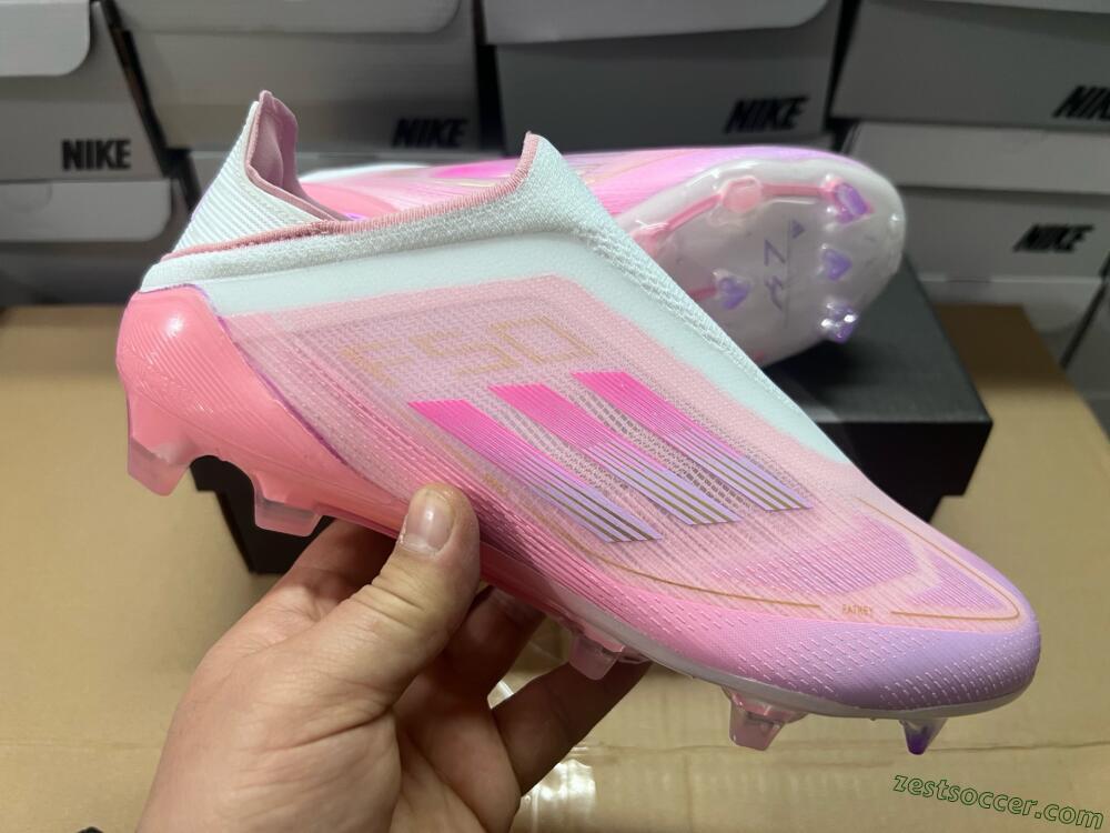 Adidas F50 Elite Laceless FG Low-Tops Soccer Cleats - White/Pink/Gold