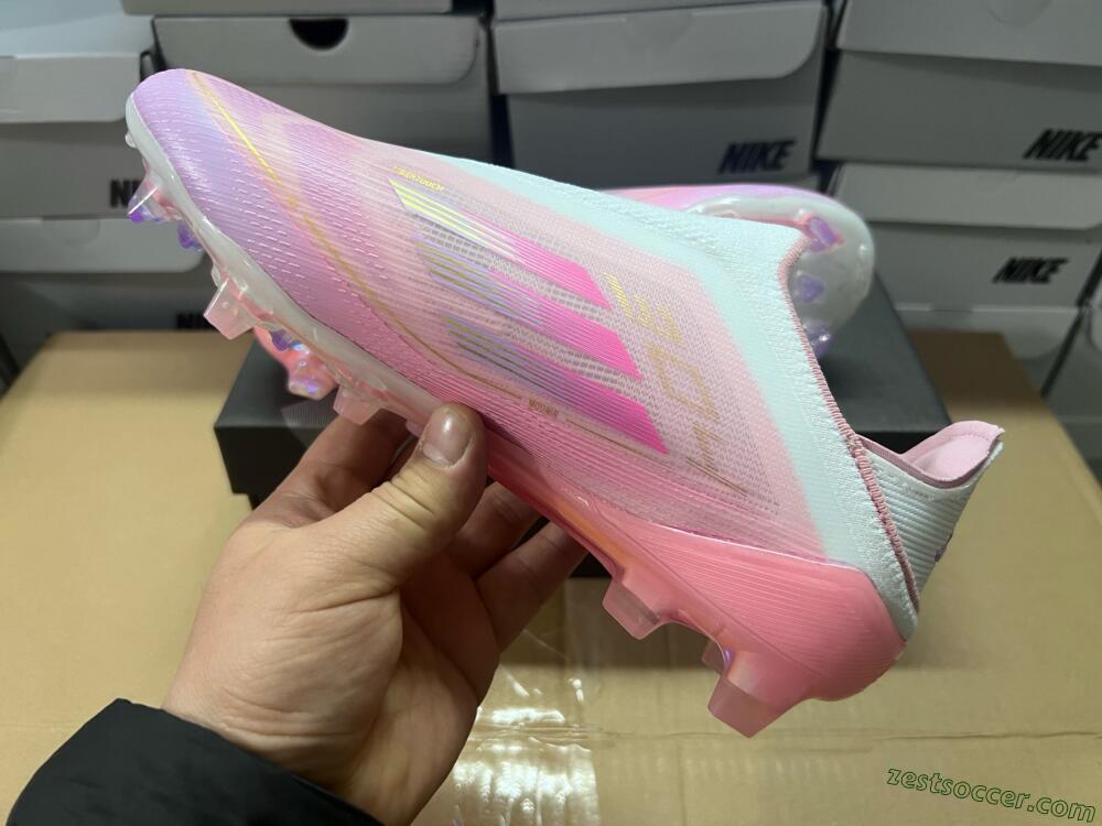 Adidas F50 Elite Laceless FG Low-Tops Soccer Cleats - White/Pink/Gold