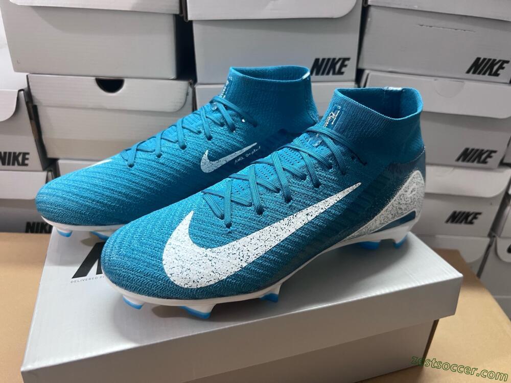 Nike Air Zoom Mercurial Superfly 10 Elite FG High-Tops Soccer Cleats - Blue/White/Gold