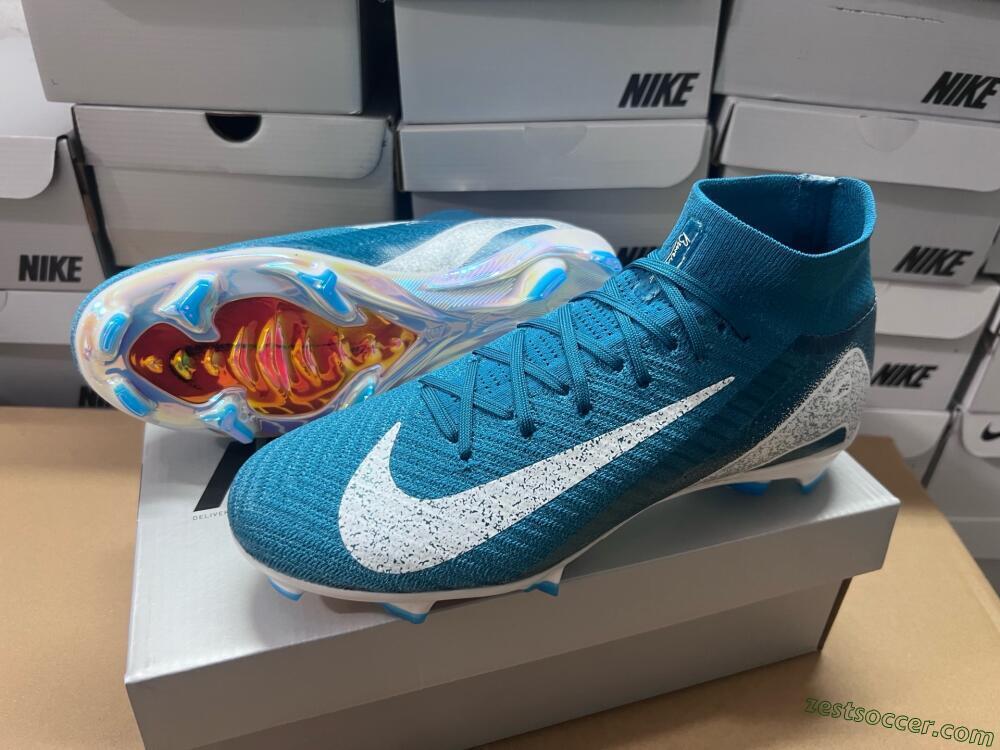 Nike Air Zoom Mercurial Superfly 10 Elite FG High-Tops Soccer Cleats - Blue/White/Gold