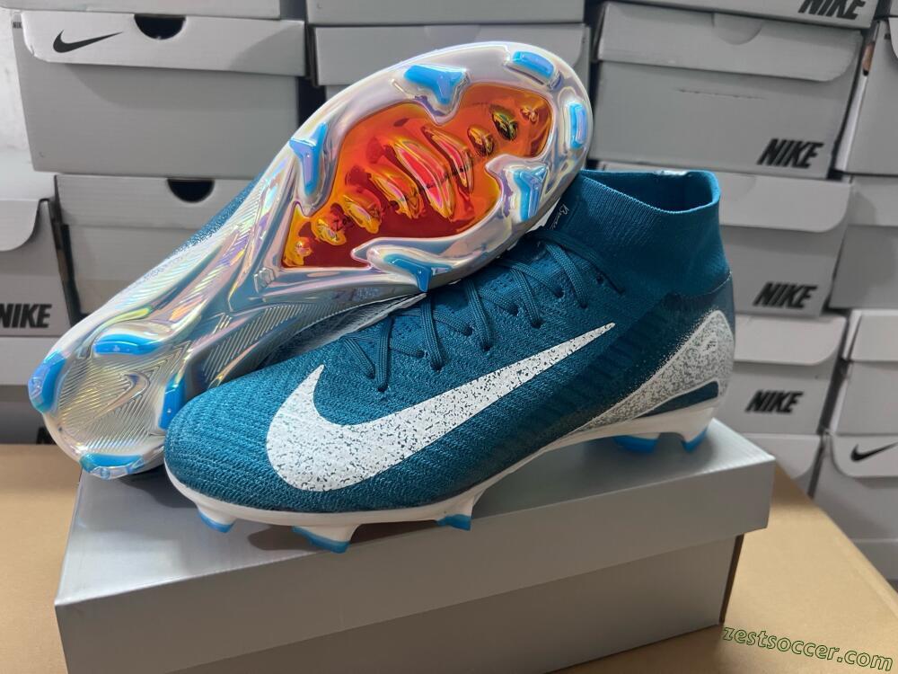 Nike Air Zoom Mercurial Superfly 10 Elite FG High-Tops Soccer Cleats - Blue/White/Gold