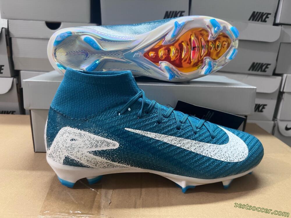 Nike Air Zoom Mercurial Superfly 10 Elite FG High-Tops Soccer Cleats - Blue/White/Gold